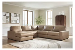 Sahara 5 Piece Chaise Sectional In Sahara Leather, Left Facing