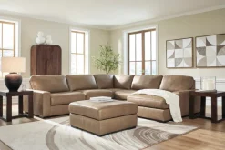Sahara 5 Piece Chaise Sectional In Sahara Leather, Left Facing