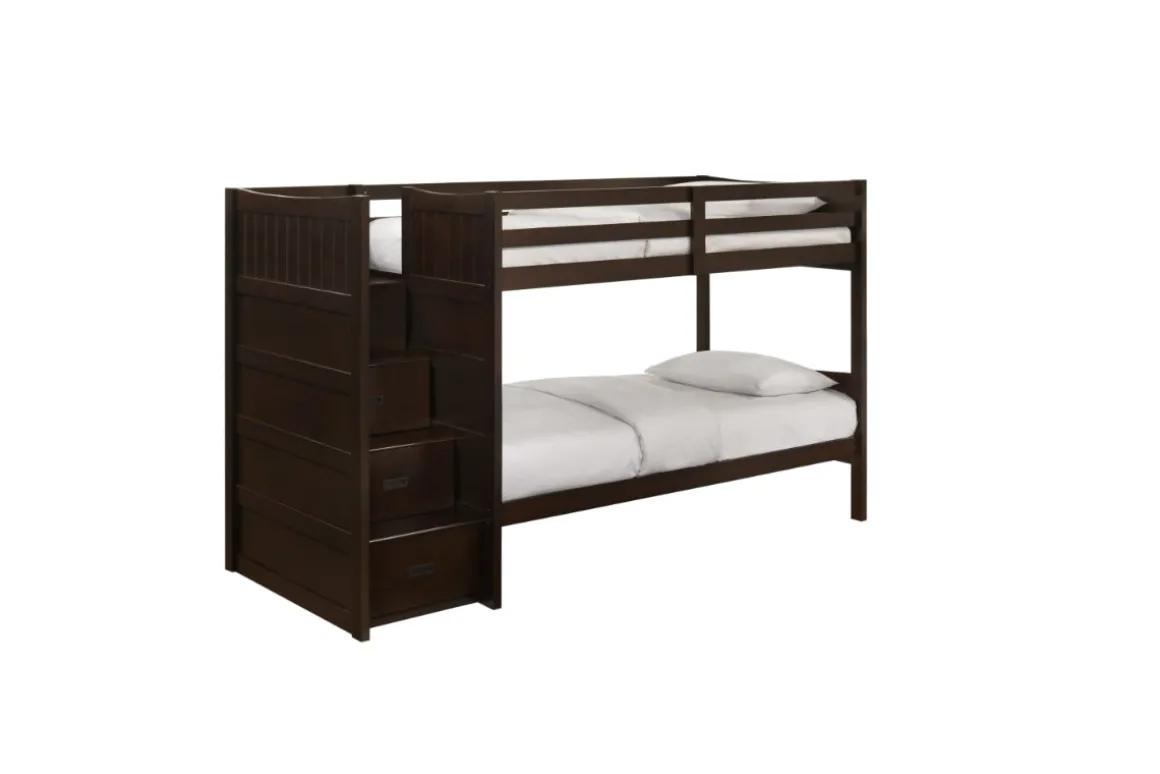 Sami Bunk Bed W/ Storage Steps In Espresso, Twin/Twin, Right Facing
