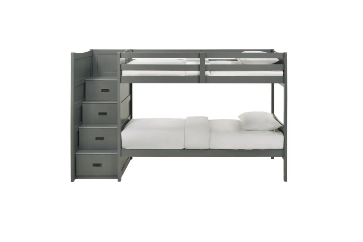 Sami Bunk Bed W/ Storage Steps In Espresso, Twin/Twin, Right Facing