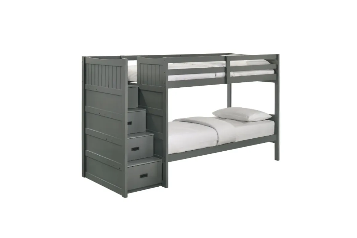 Sami Bunk Bed W/ Storage Steps In Espresso, Twin/Twin, Right Facing