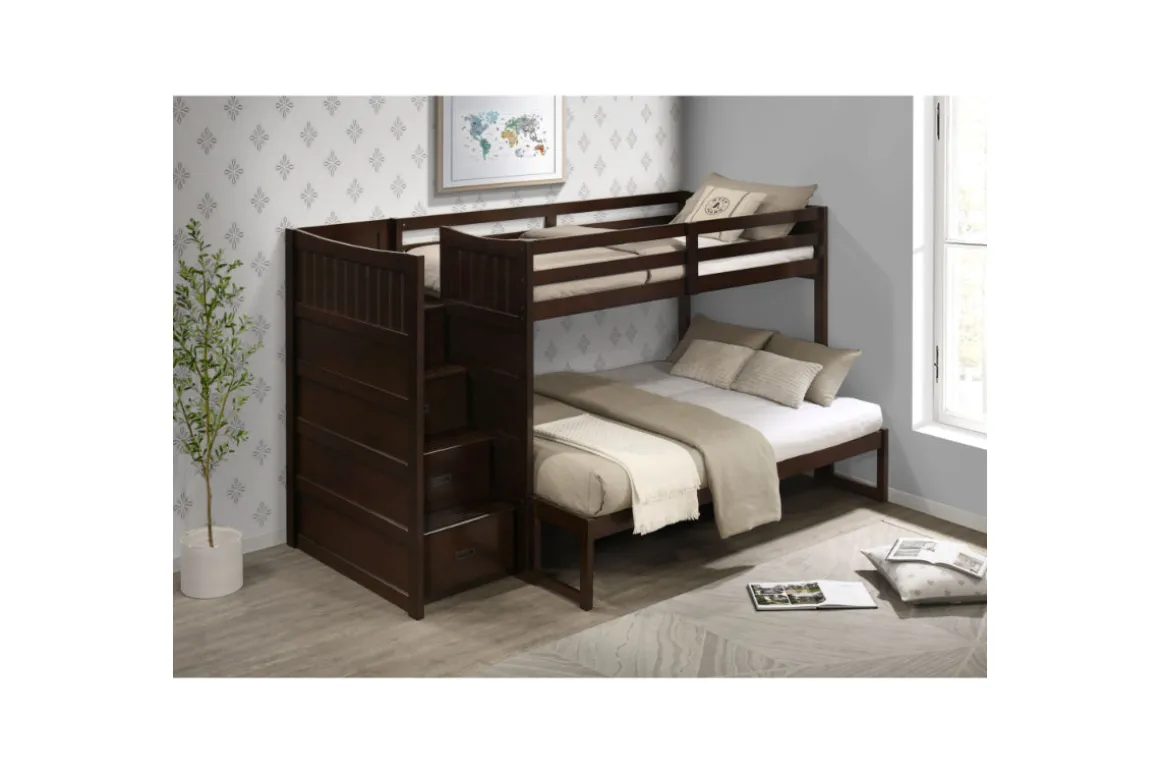 Sami Bunk Bed W/ Storage Steps In Espresso, Twin/Twin, Right Facing