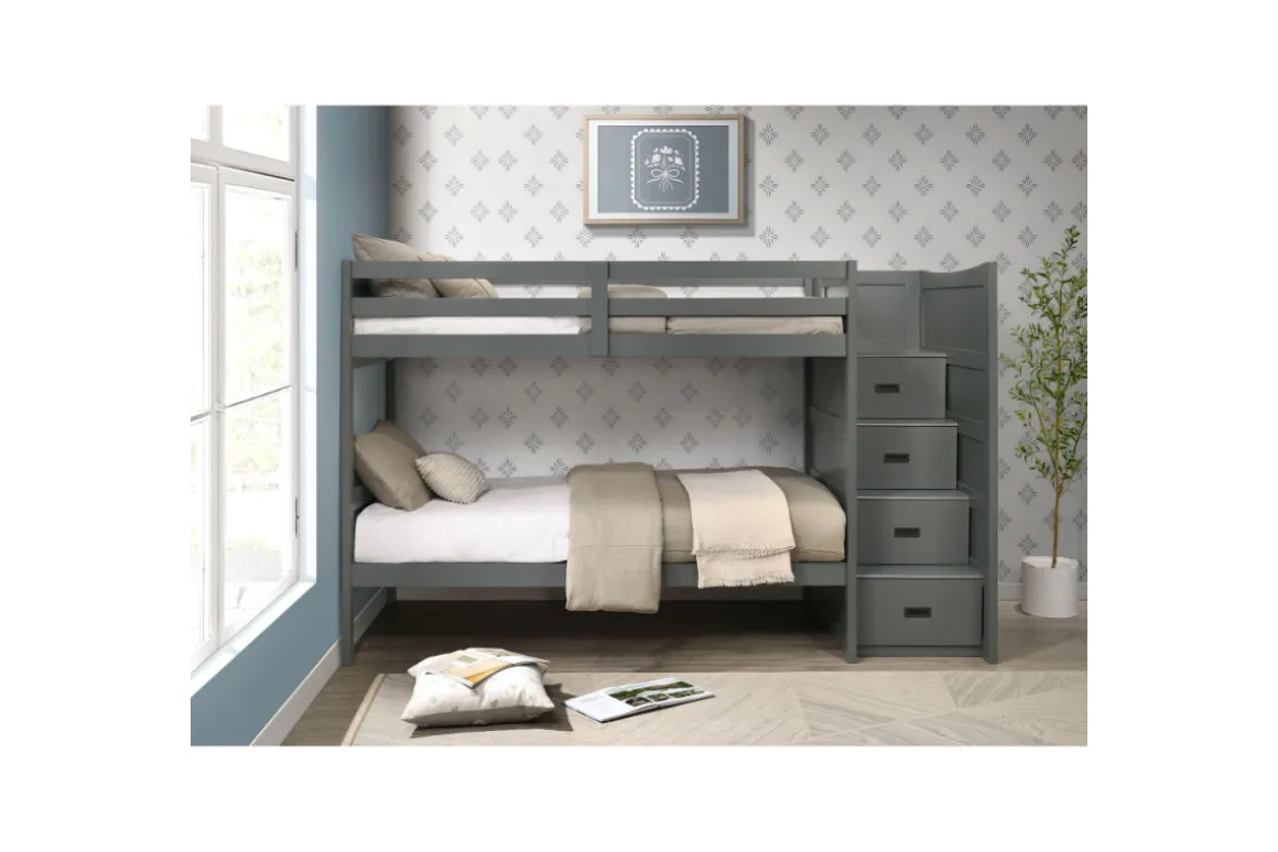 Sami Bunk Bed W/ Storage Steps In Espresso, Twin/Twin, Right Facing