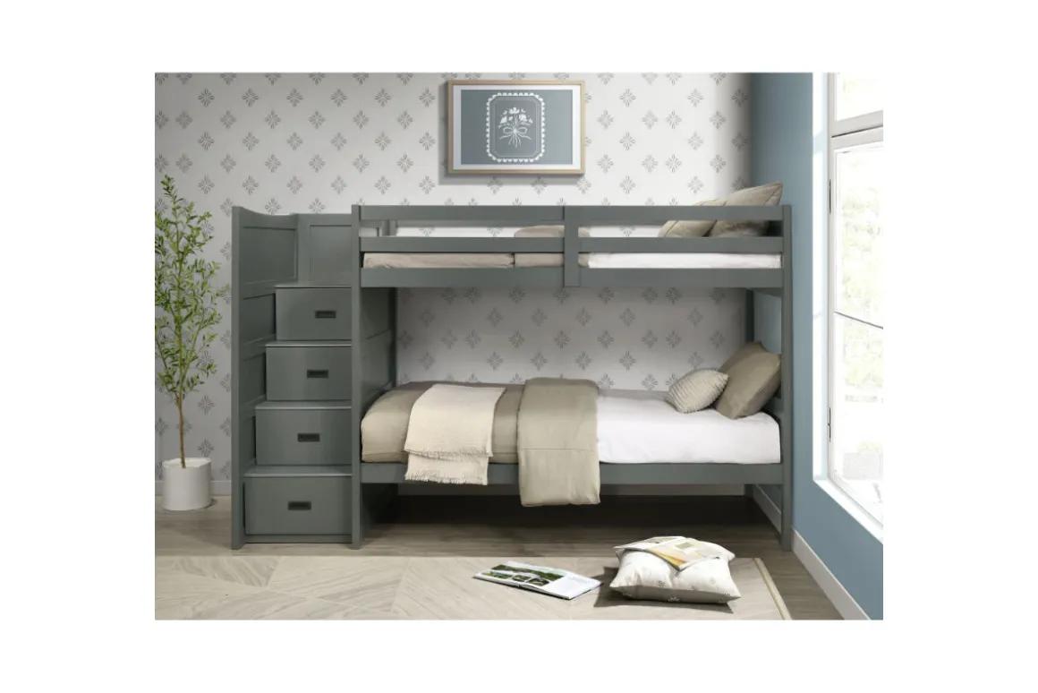 Sami Bunk Bed W/ Storage Steps In Espresso, Twin/Twin, Right Facing
