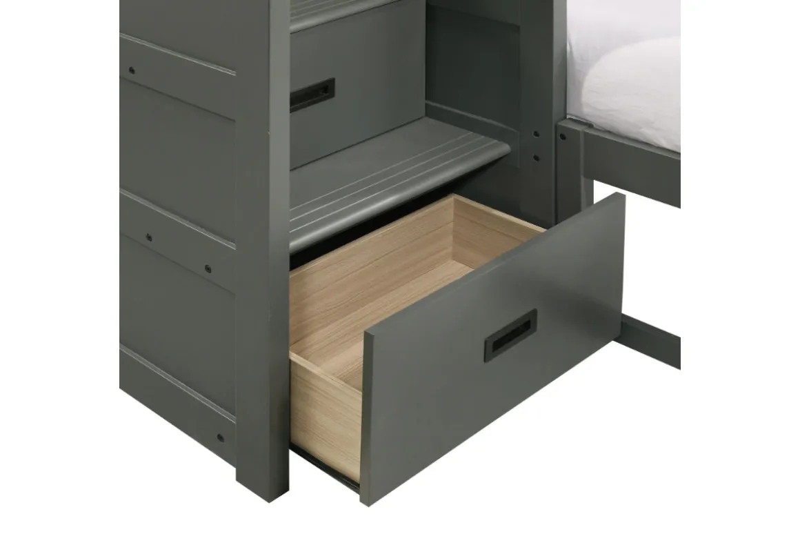 Sami Bunk Bed W/ Storage Steps In Espresso, Twin/Twin, Right Facing