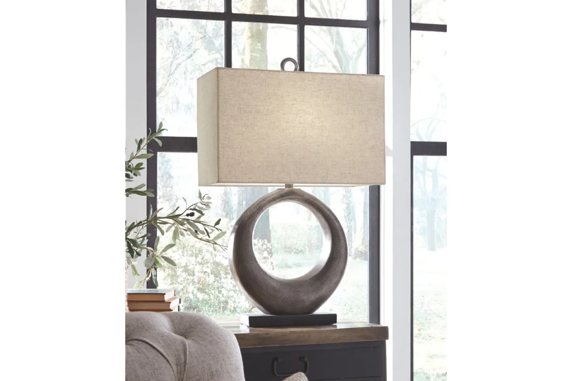 Saria Metal Table Lamp In Antique Silver Finish
