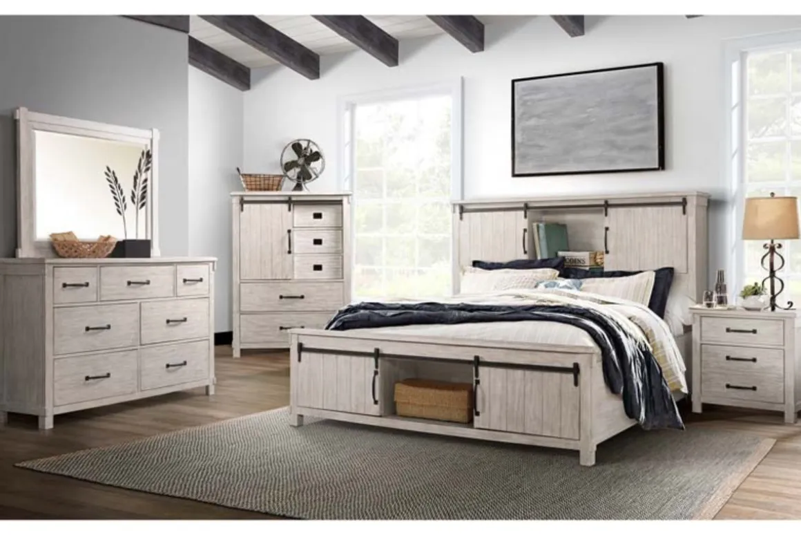 Scott Storage Bed, Dresser, Mirror & Nightstand In Walnut, Queen