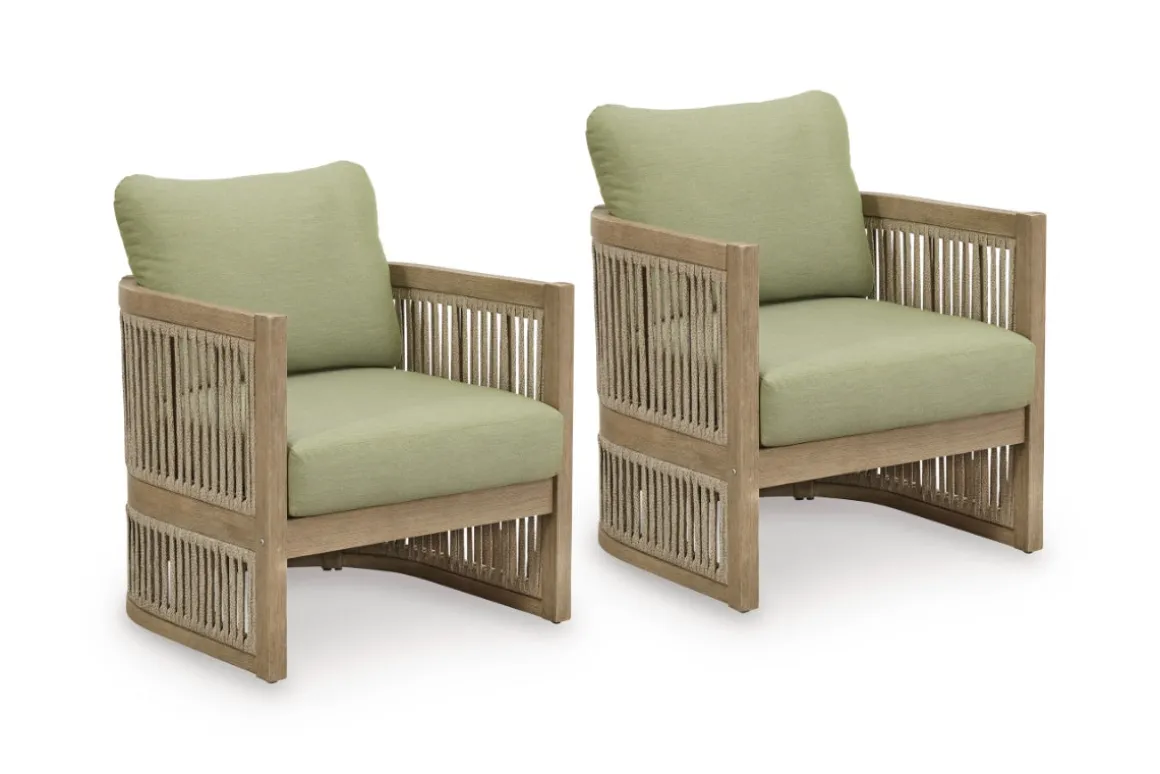 Serena Shores Outdoor Lounge Chair In Beige/Green, Set Of 2
