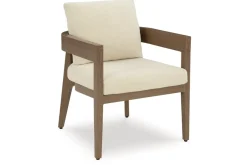 Serene Bay Outdoor Dining Table & 4 Arm Chairs In Dark Brown