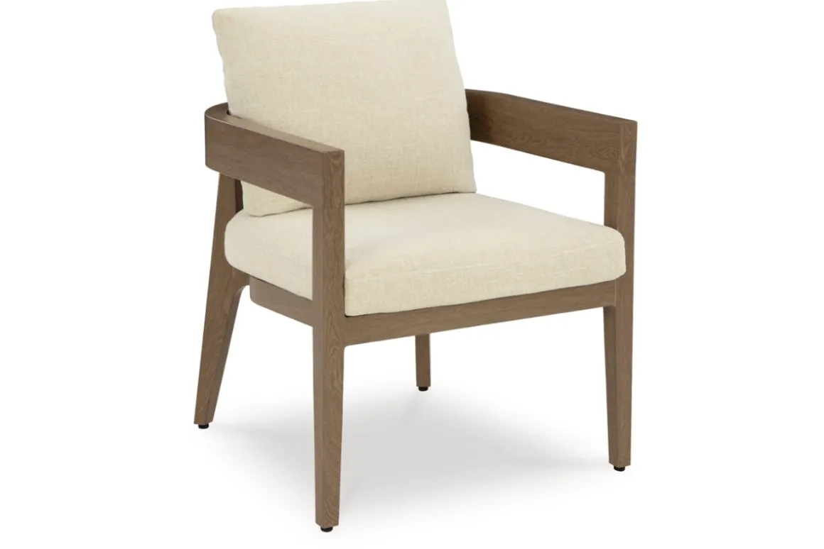 Serene Bay Outdoor Dining Table & 4 Arm Chairs In Dark Brown