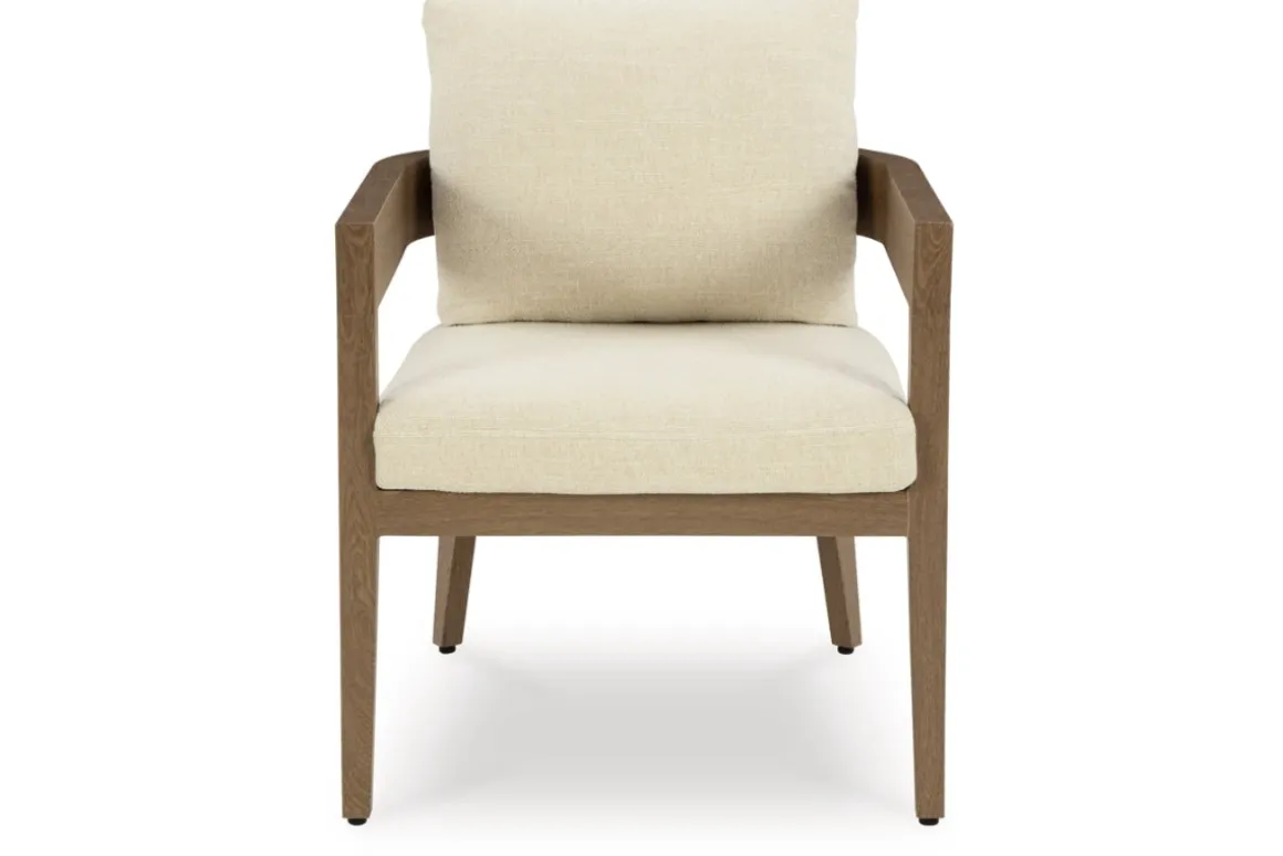 Serene Bay Outdoor Dining Table & 4 Arm Chairs In Dark Brown