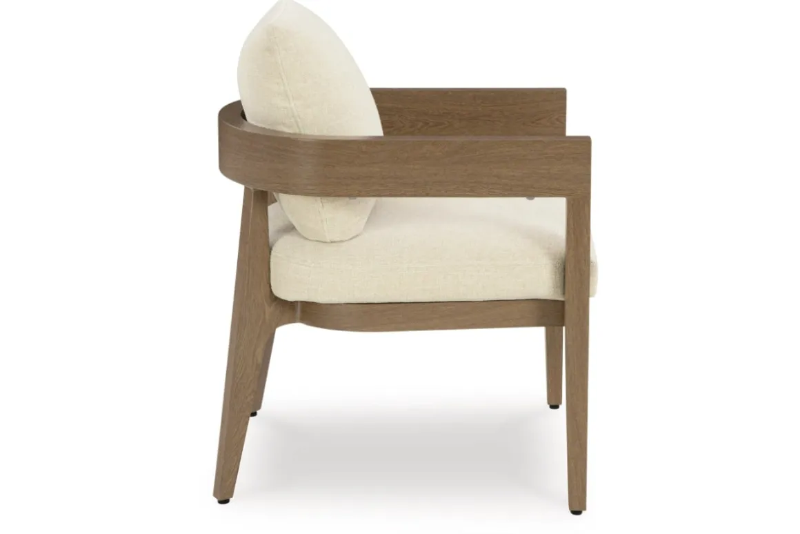 Serene Bay Outdoor Dining Table & 4 Arm Chairs In Dark Brown