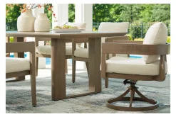 Serene Bay Outdoor Dining Table & 4 Arm Chairs In Dark Brown