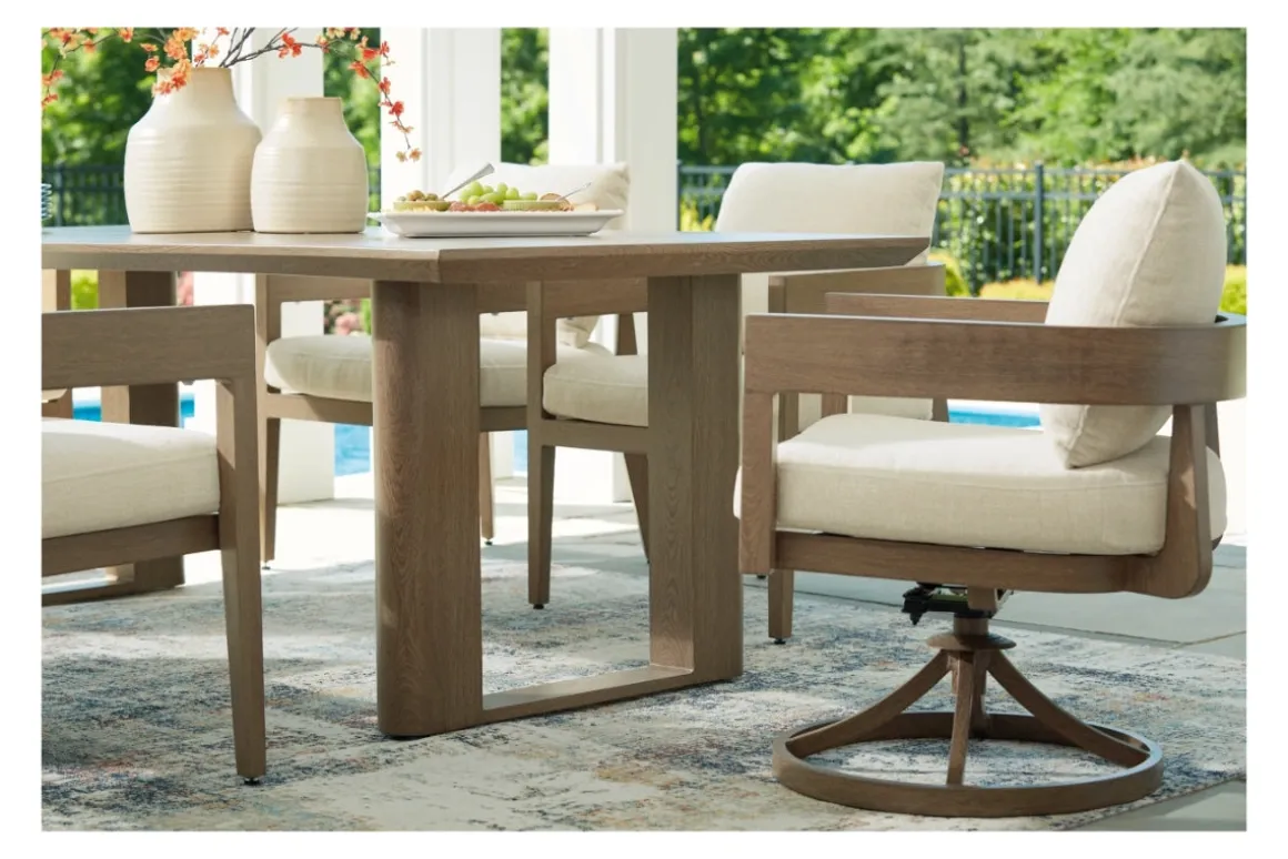 Serene Bay Outdoor Dining Table & 4 Arm Chairs In Dark Brown