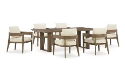 Serene Bay Outdoor Dining Table & 6 Arm Chairs In Dark Brown