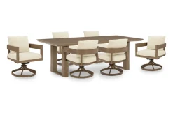 Serene Bay Outdoor Dining Table & 6 Arm Chairs In Dark Brown