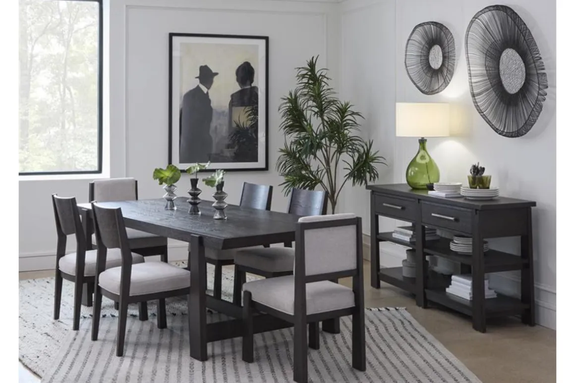 Shelby Trestle Dining Table, 4 Wood Back Chairs & 2 Upholstered Chairs In Coffee Bean