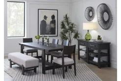 Shelby Trestle Dining Table, 4 Wood Back Chairs & Bench In Coffee Bean