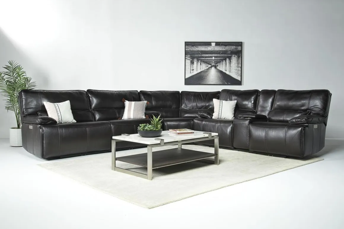 Sofia 3 Piece 3 Power Sectional In Brown Leather