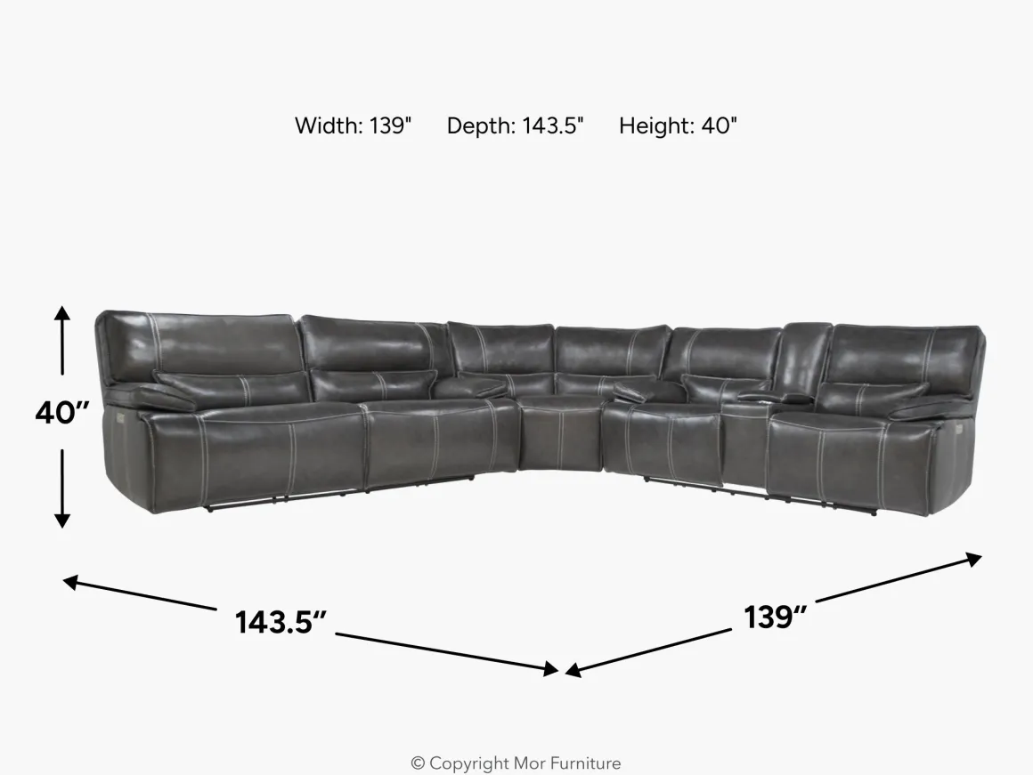 Sofia 3 Piece 3 Power Sectional In Brown Leather