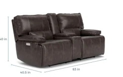 Sofia 3 Power Console Loveseat In Brown Leather