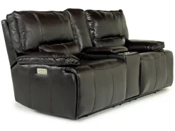 Sofia 3 Power Console Loveseat In Brown Leather