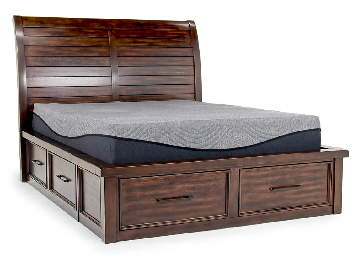 Sonora Sleigh Bed W/ Storage, Dresser, Mirror & Nightstand In Brown, Queen