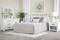 St Regis Panel Headboard, Dresser, Mirror & Nightstand In White, Twin