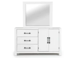 St Regis Panel Headboard, Dresser, Mirror & Nightstand In White, Twin