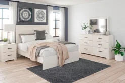Stelsie Panel Bed, Dresser, Mirror & Nightstand In Gray, Full