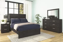 Stelsie Panel Bed, Dresser, Mirror & Nightstand In Gray, Full