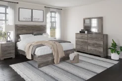 Stelsie Panel Bed, Dresser, Mirror & Nightstand In Gray, Full