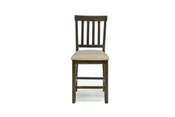 Stone Round Dining Table & 4 Chairs In White, Upholstered Slat