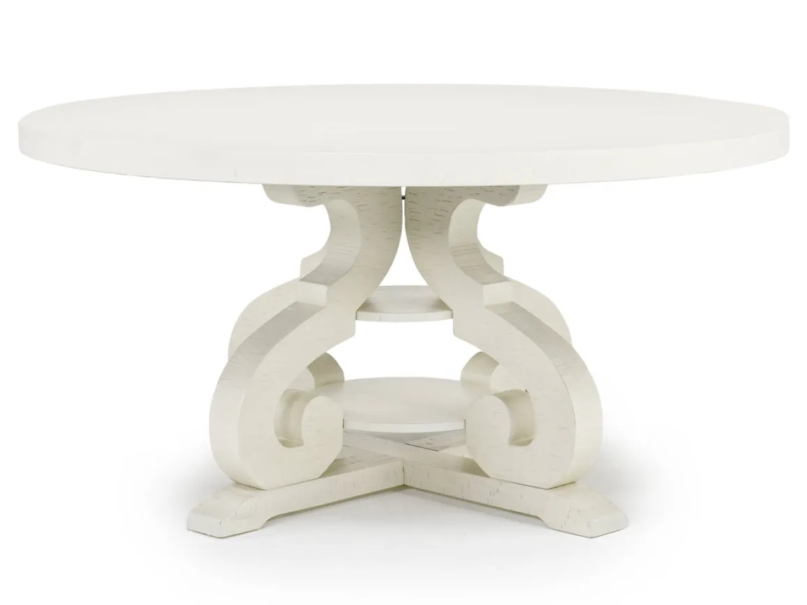 Stone Round Dining Table & 4 Chairs In White, Upholstered Slat