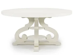 Stone Round Dining Table & 4 Chairs In White, Upholstered Slat