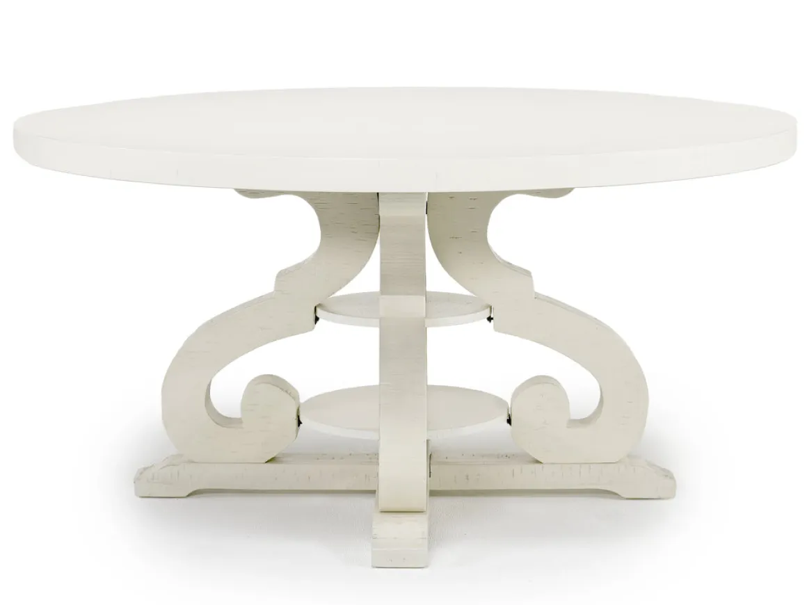 Stone Round Dining Table & 4 Chairs In White, Upholstered Slat