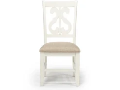 Stone Round Dining Table & 4 Chairs In White, Upholstered Slat