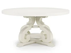 Stone Round Dining Table & 4 Chairs In White, Upholstered Slat