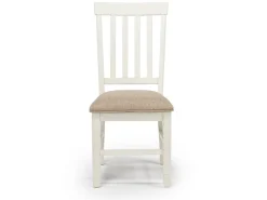 Stone Round Dining Table & 4 Chairs In White, Upholstered Slat