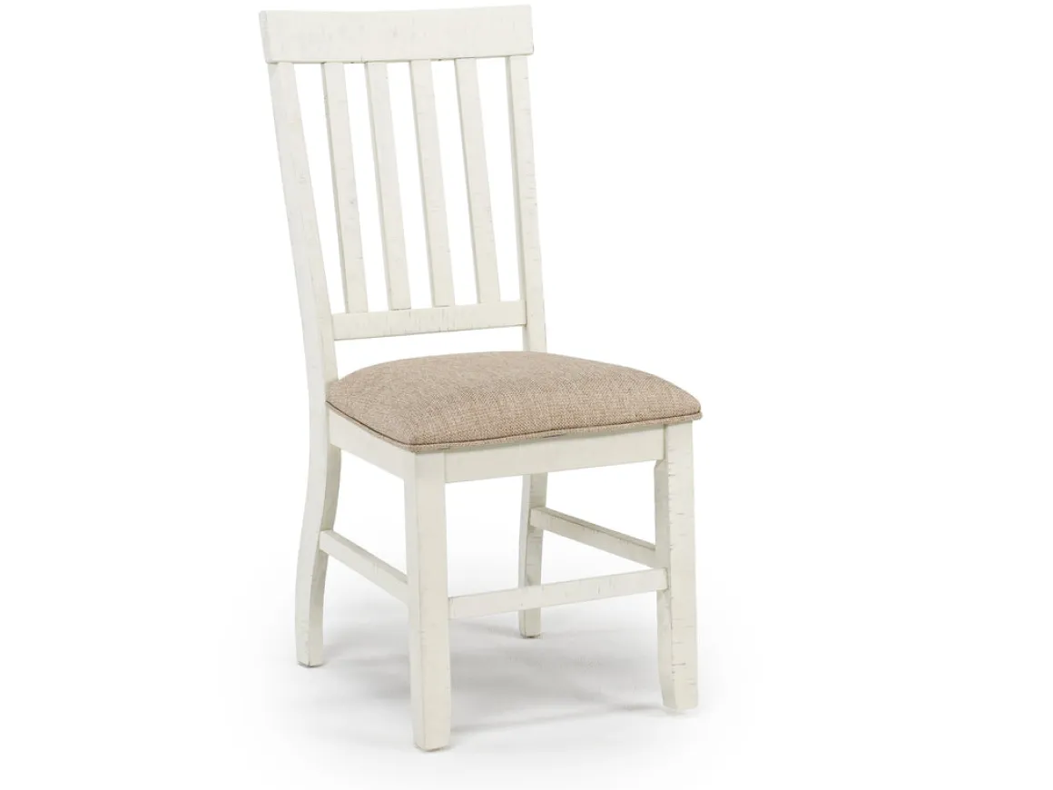 Stone Side Chair In White, Upholstered Slat