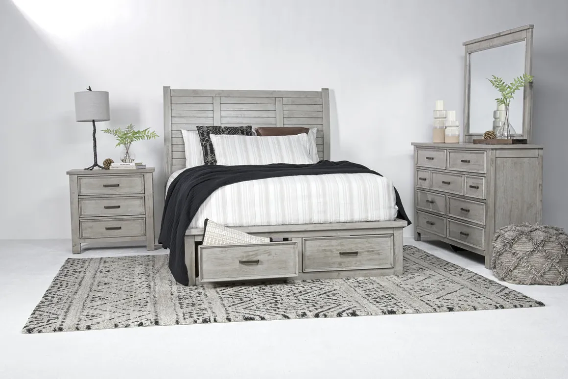 Sullivan Panel Bed W/ Storage In Drift Gray, Queen