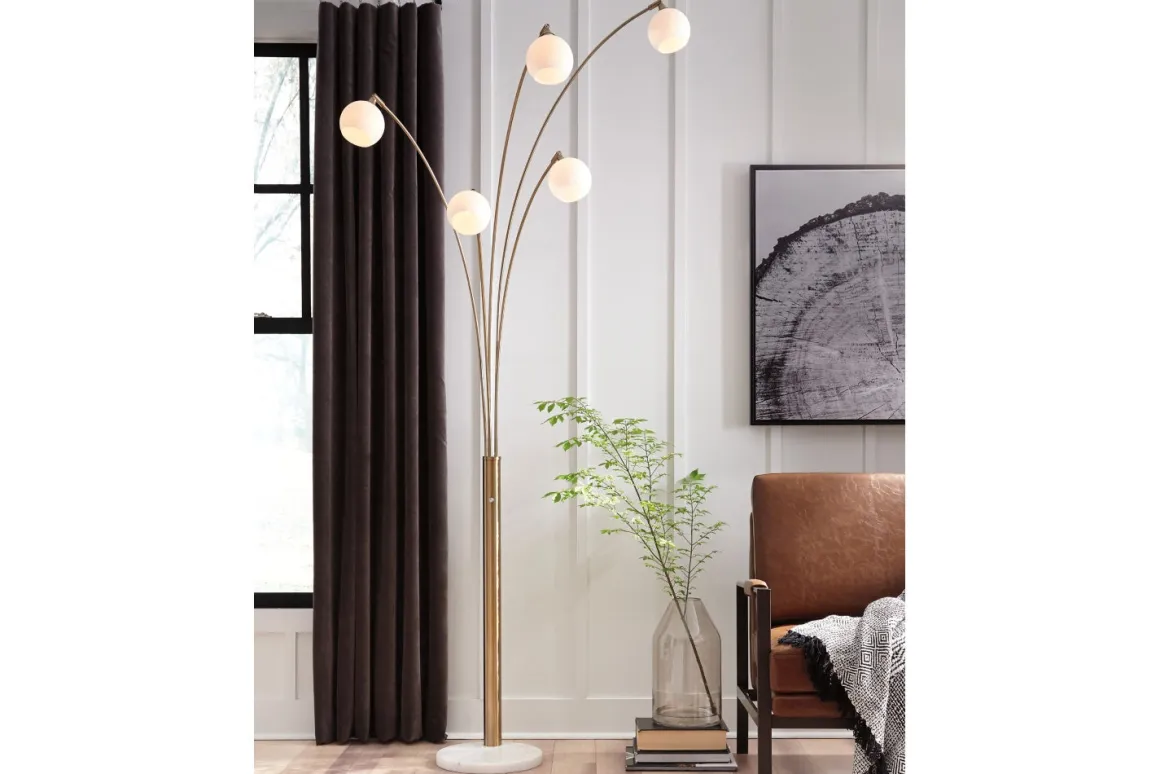 Taliya Arc Floor Lamp In Champagne/White