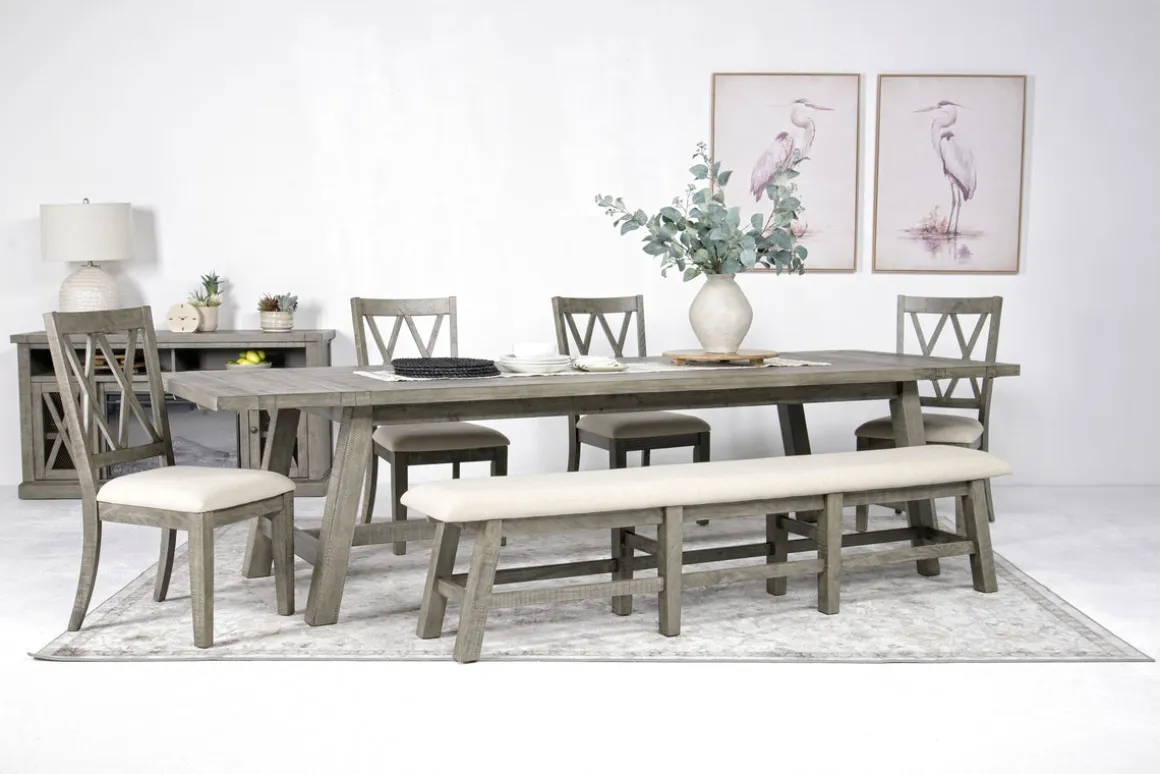 Telluride Dining Table & 4 X-Back Chairs & Bench In Driftwood