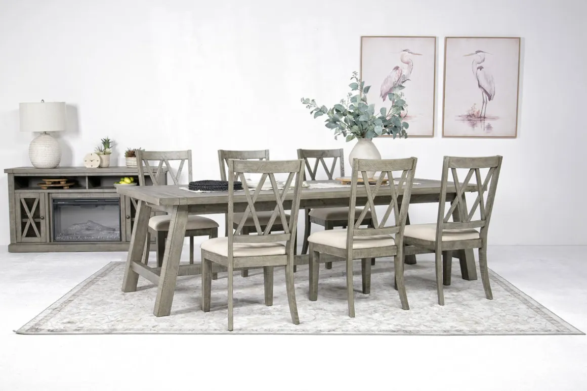 Telluride Dining Table & 6 X-Back Chairs In Driftwood