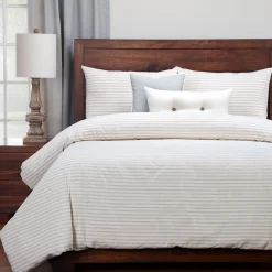 Ticking Stripe Duvet Set In Pewter / Smoke / Storm / Gray, Queen