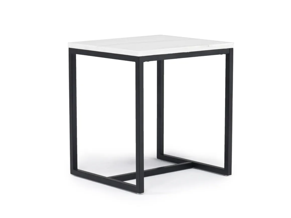 Torin End Table In White Marble/Black