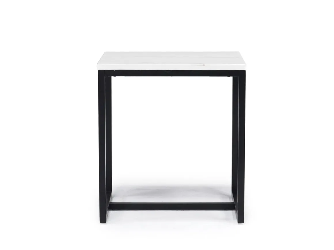 Torin End Table In White Marble/Black