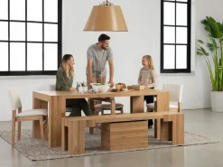 Transformer Extendable Dining Table, 4 Chairs & Bench In Scandinavian Oak