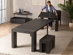 Transformer Extendable Dining Table, 4 Chairs & Bench In Scandinavian Oak