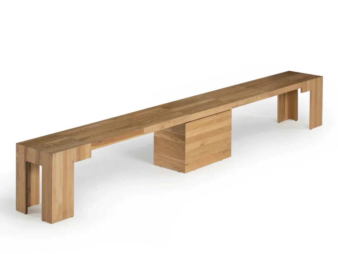 Transformer Round Extendable Dining Bench In Smoked Hickory Dark Gray